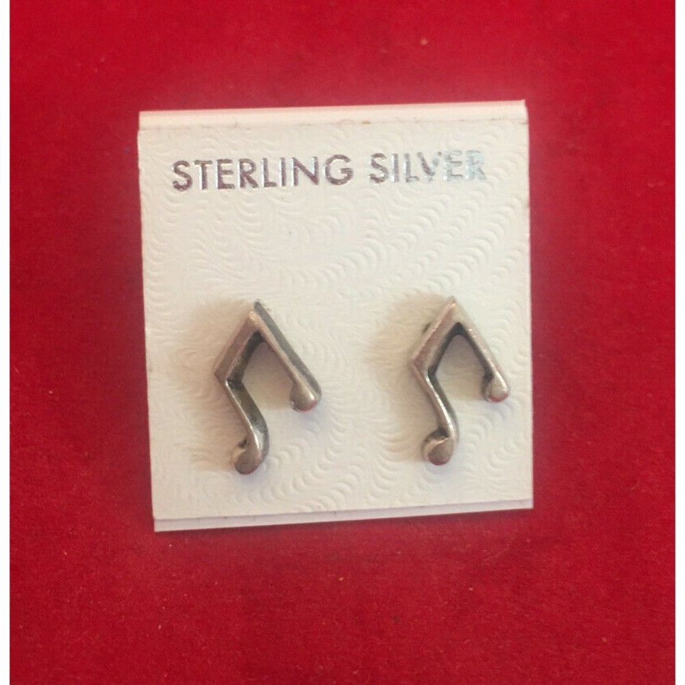 Dainty New Old Stock Sterling Silver Musical Notes 925 Marked Earrings NOS 1/4”